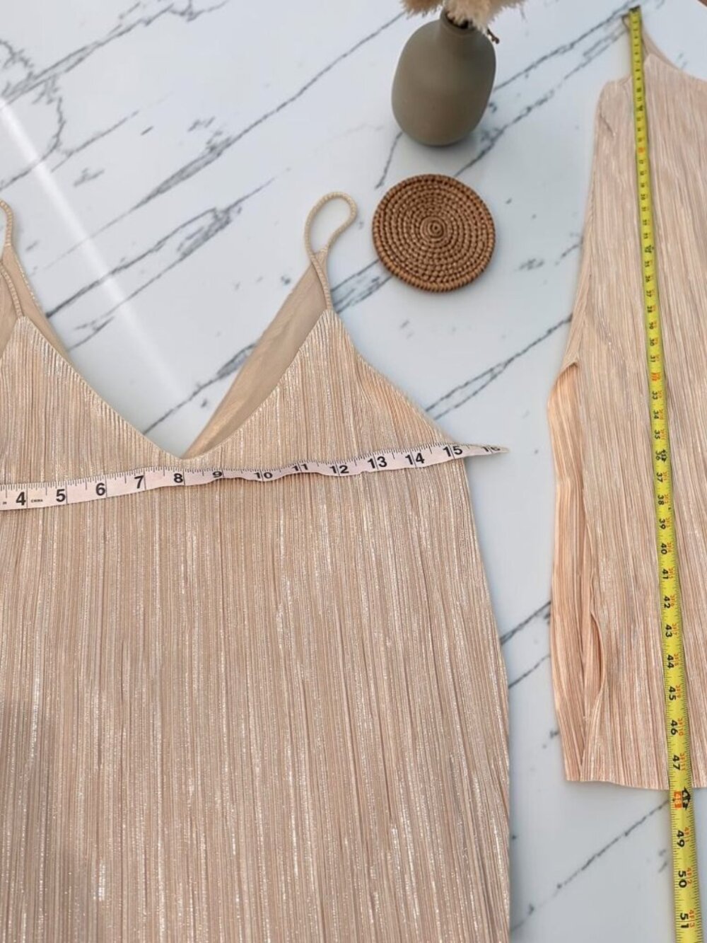 Zara Champagne Shimmer Slip On Midi Dress Size Medium Side Slits - Picture 4 of 10